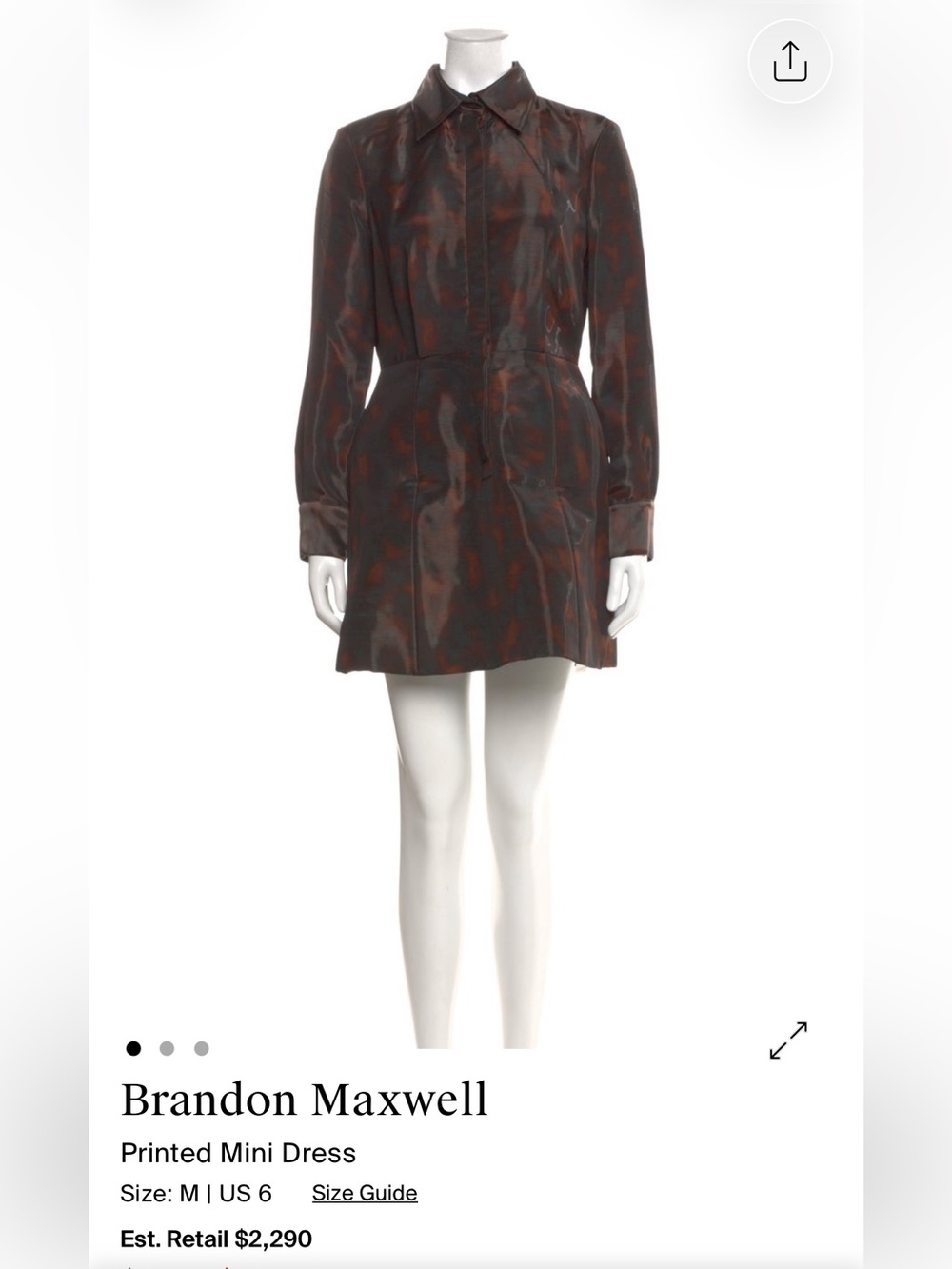 Brandon Maxwell Brown and Black Long-Sleeve Mini Shirt Dress